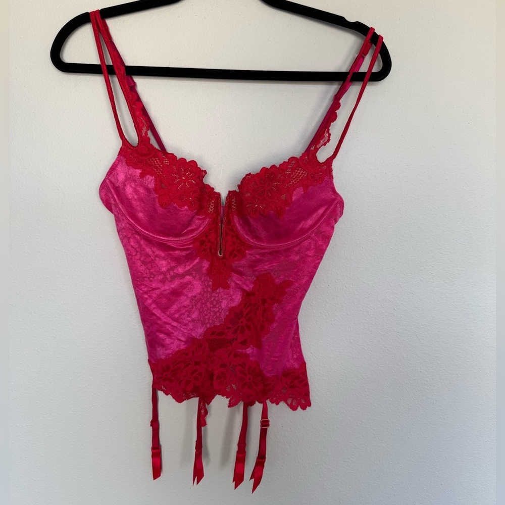 Victoria's Secret Hot Pink & Red Lace Bustier Corset